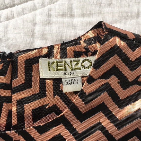 Kenzo Metallic Dress Kids Girls Bronze Black Zigzag 5Y - Picture 6 of 7